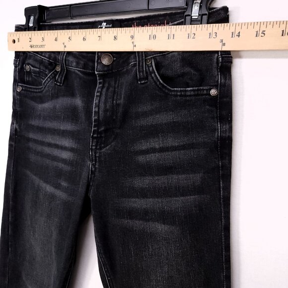 7 For All Mankind The Straight Jeans Women’s 10 Low Rise Black Denim Whiskered - Picture 8 of 13